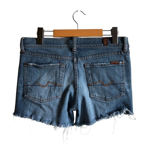 7Fam Cut-off Denim Shorts Size 28 Repurposed Frayed - Picture 5 of 11